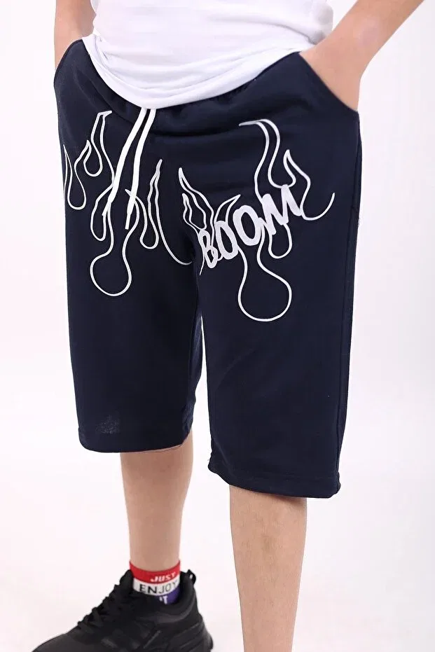 Детские шорты для мальчиков с принтом Boom Flame Pocket Cotton Çiko Kids, Navy Blue — фото 2