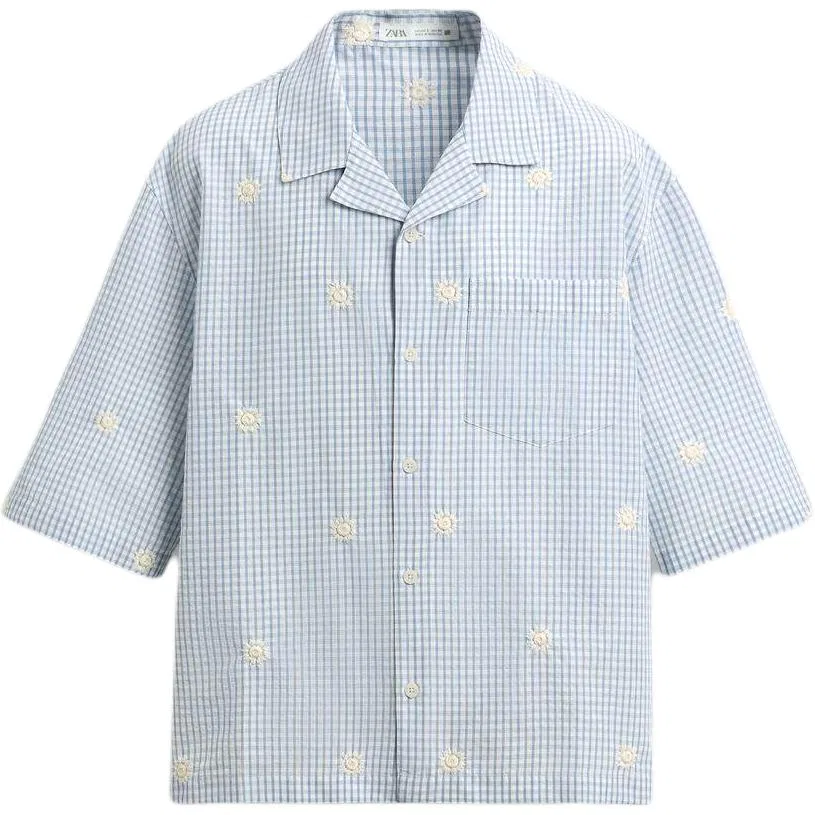 Мужская рубашка с воротником Sky Blue среднего прямого кроя ZARA, Sky Blue