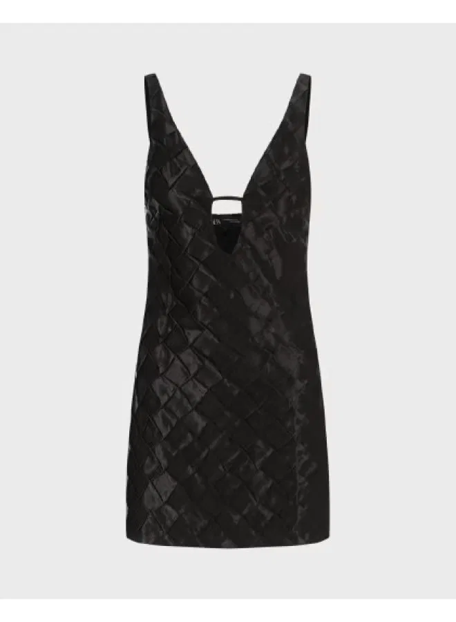 Платье-трапеция мини с разрезом и клетчатым слоем Zara, черный