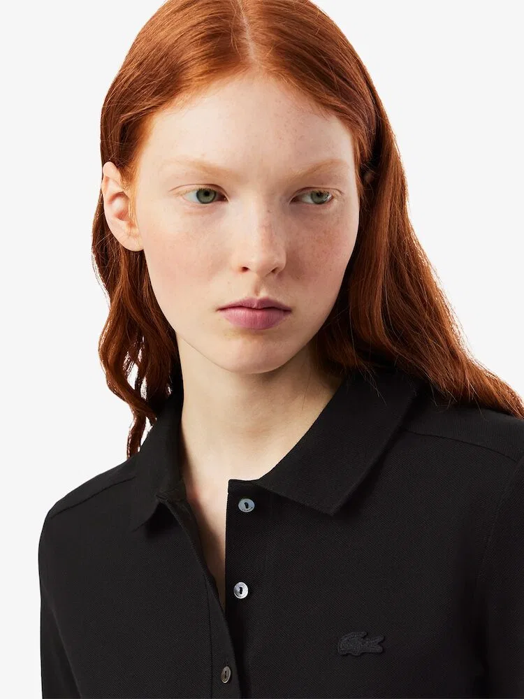 Рубашка поло LACOSTE Slim Fit с длинным рукавом, женская, облегающая, белая — фото 2