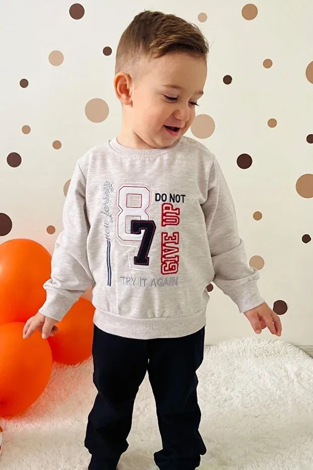 Детский спортивный комплект для мальчиков с принтом Number Embroidered Breeze, Beige Melange