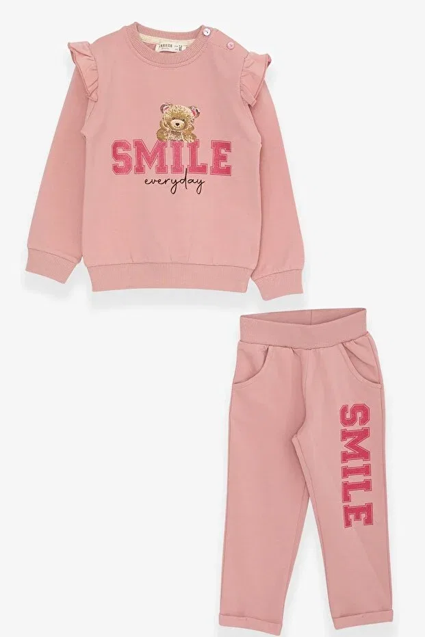 Детский спортивный комплект для девочек с принтом Teddy Bear Glitter Text Breeze, Salmon