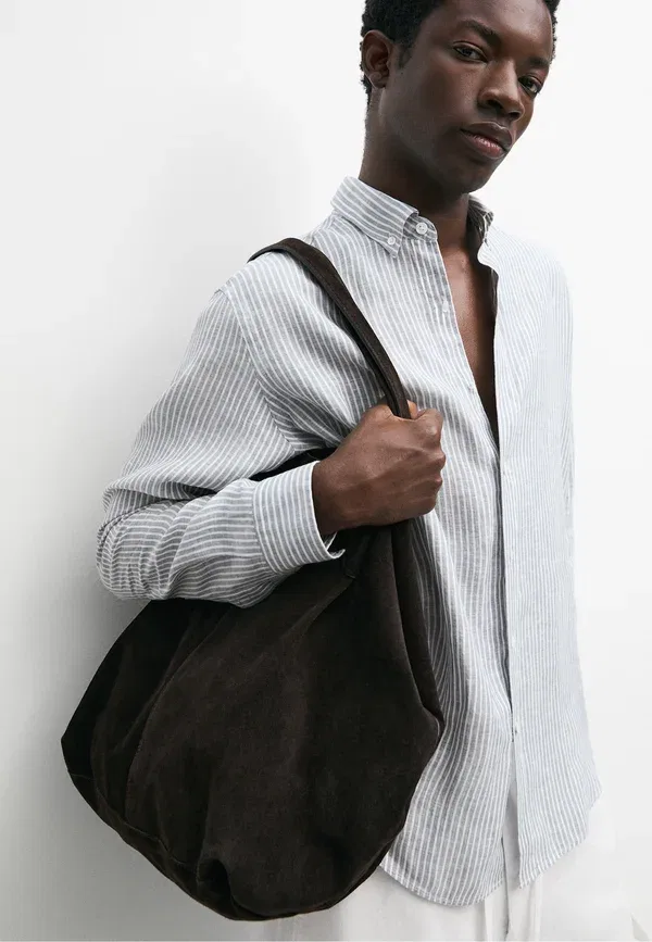 Рубашка из льна, Striped, Massimo Dutti, Light blue, светло-голубой — фото 4