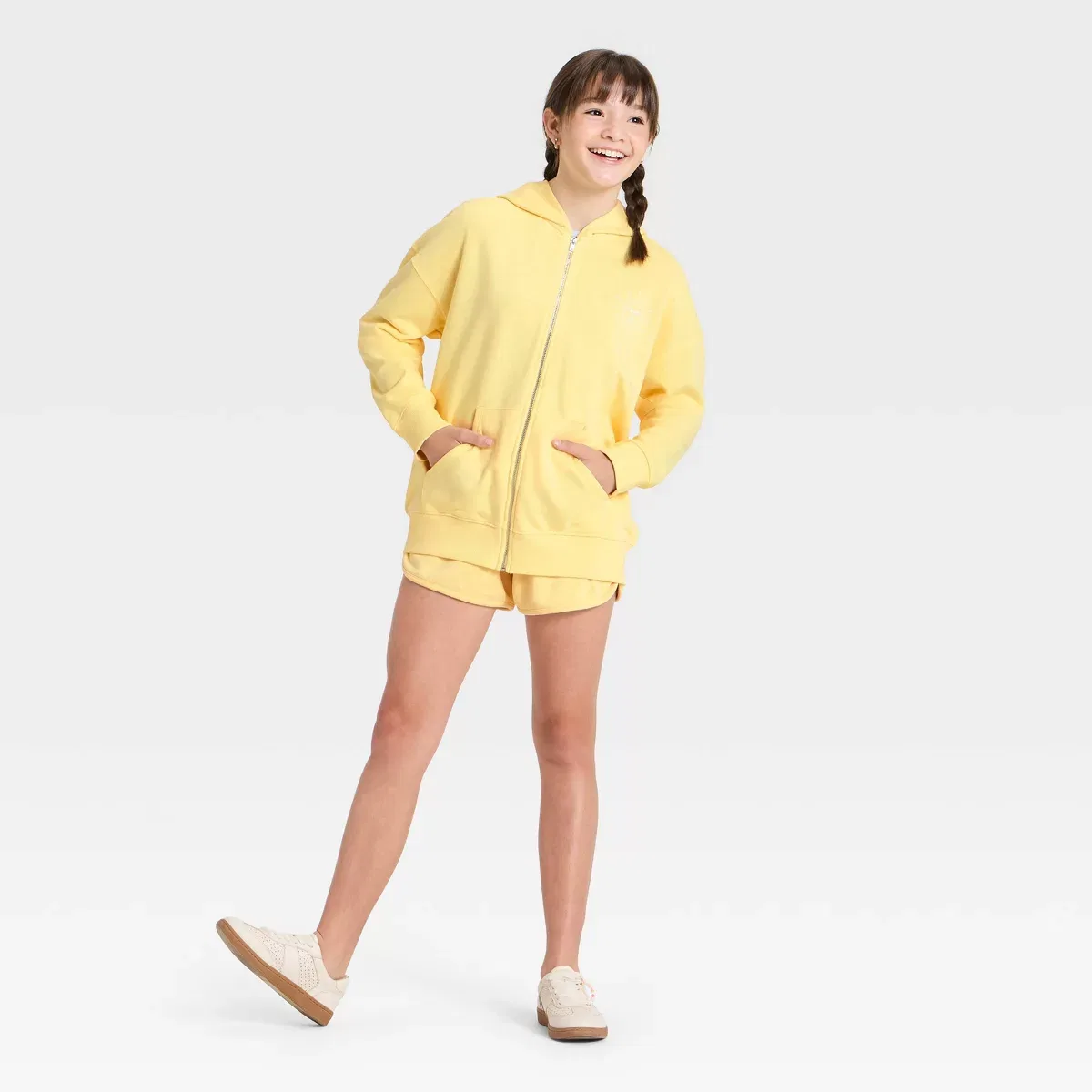 Детская худи-кофта на молнии оверсайз с принтом Girls' Oversized French Terry Zip-Up Hoodie Sweatshirt - art class GIRLS ART CLASS, Yellow — фото 3