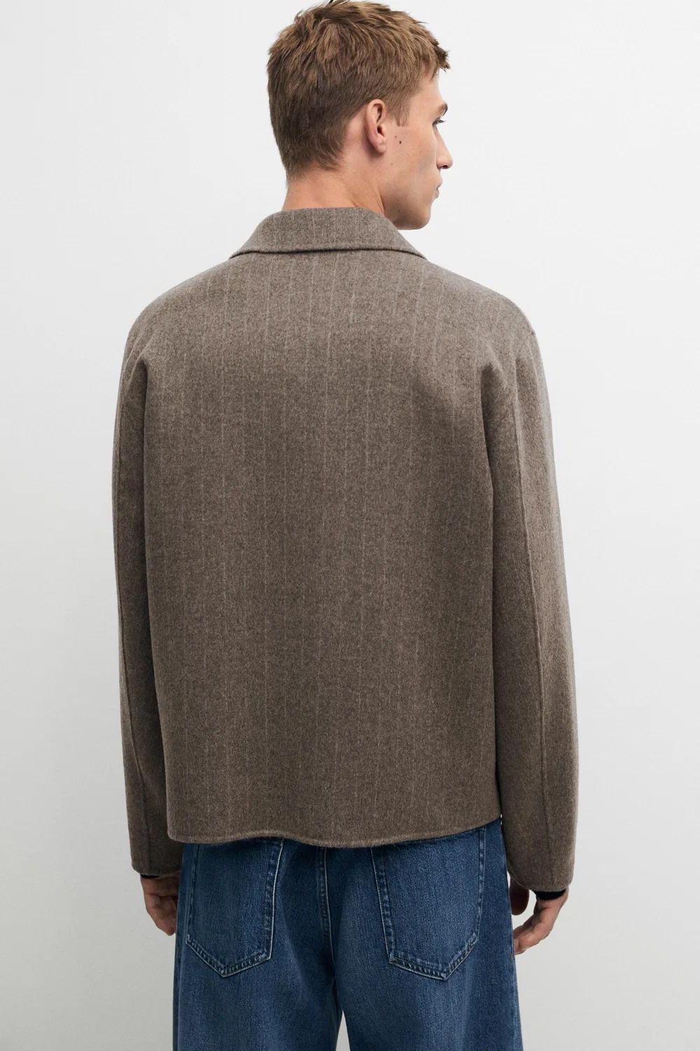 Жакет Massimo Dutti Striped Double Wool Blend, бежево-коричневый — фото 4