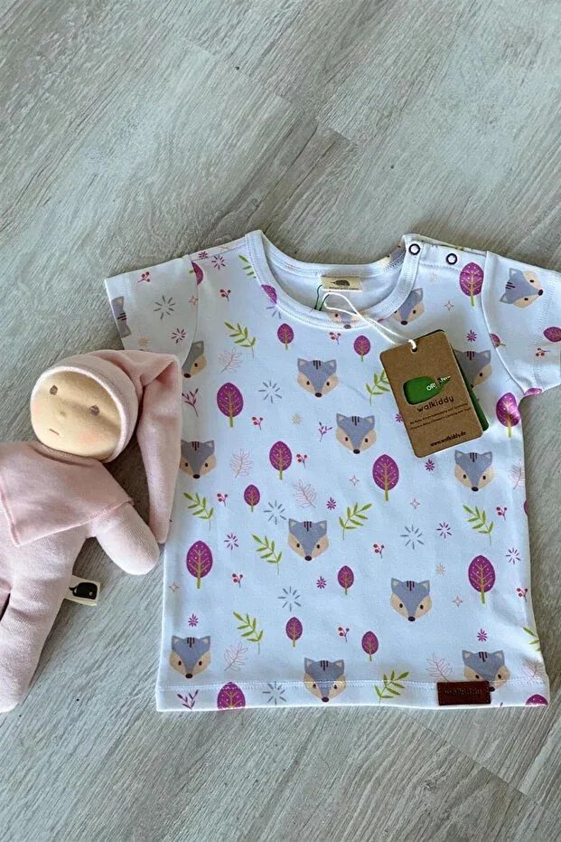 Детская футболка для мальчиков с принтом Fox patterned organic Walkiddy, White — фото 2