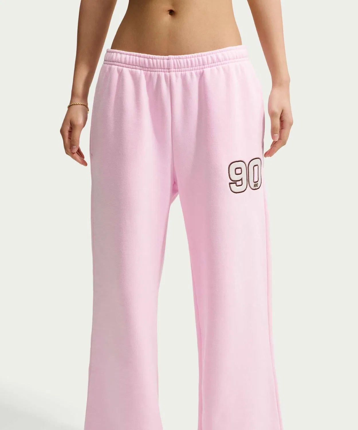 Женские широкие спортивные брюки мид-райз Studio Fleece NIKE, Pink Foam — фото 4