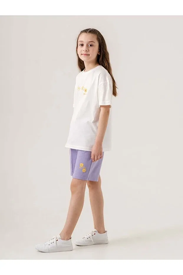 Детский для девочек комплект топ и брюк с принтом Hi Girl Printed Mışıl Kids, Lilac — фото 2