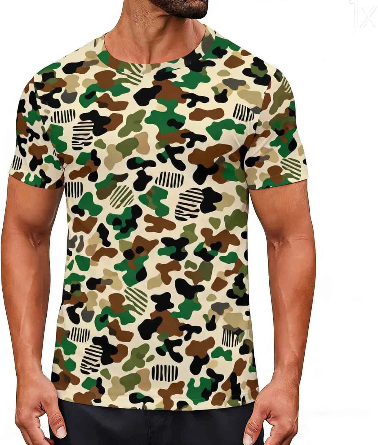 Унисекс футболка с камуфляжным принтом, Short Sleeve Crewneck Shirt, 32#camouflage