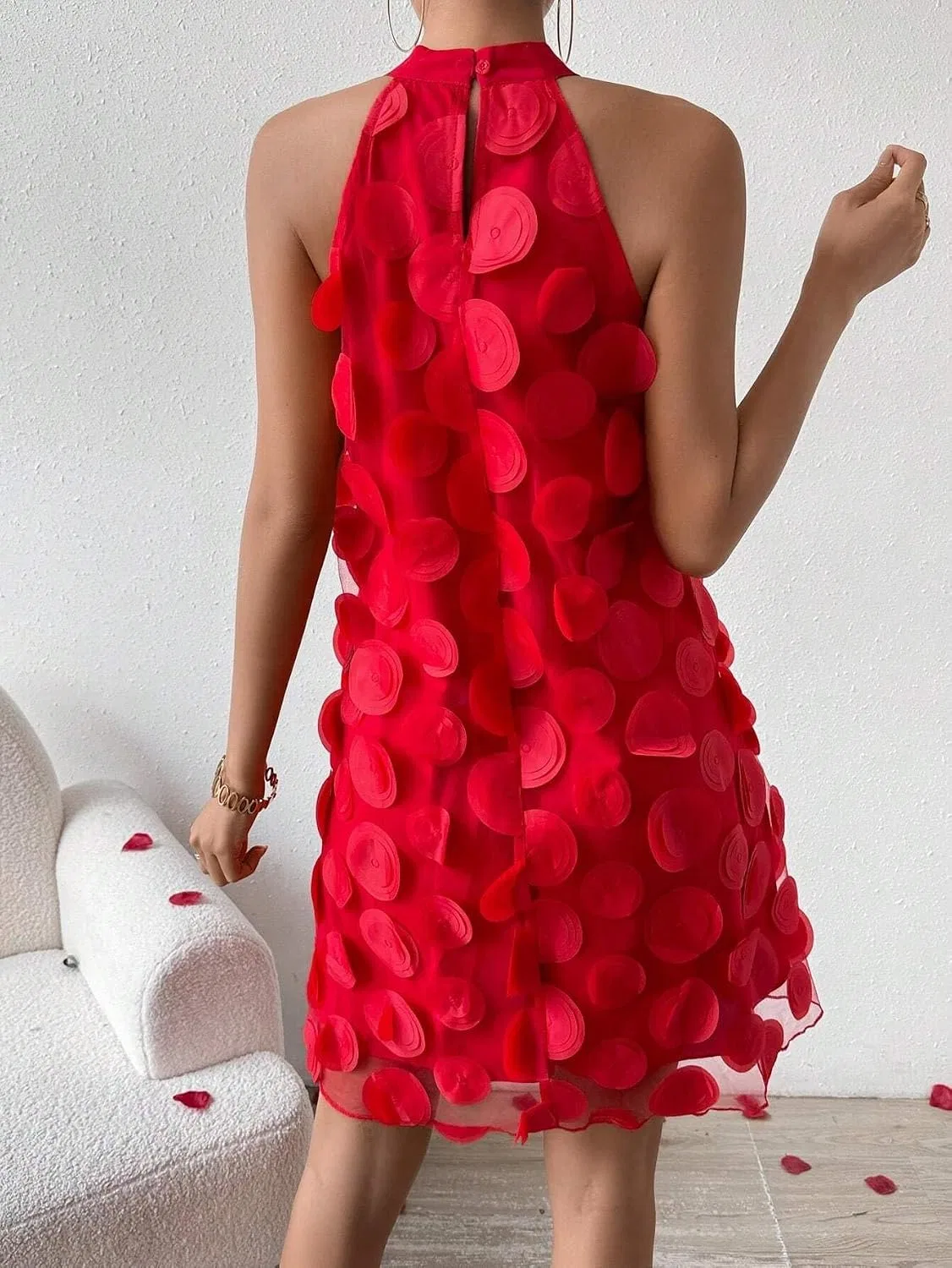 Женское богемное платье А-силуэта без рукавов с цветами, Red — фото 2
