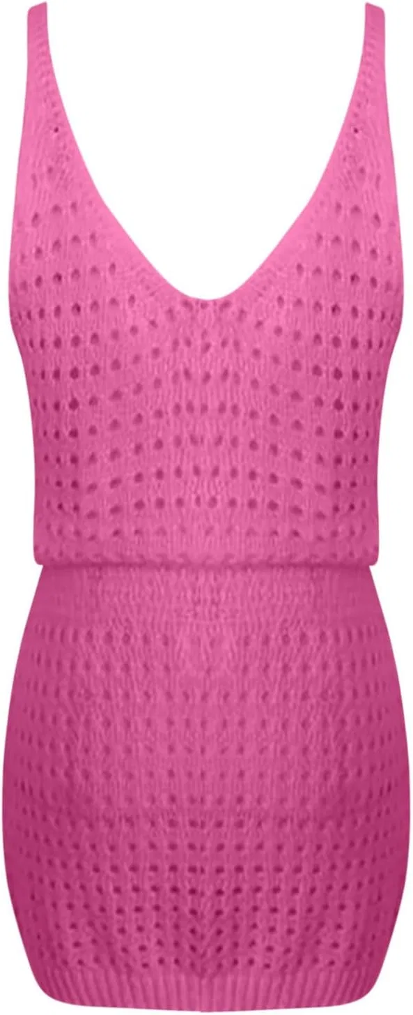 Женское пляжное платье-парео с V-образным вырезом, Crochet, Pink — фото 4