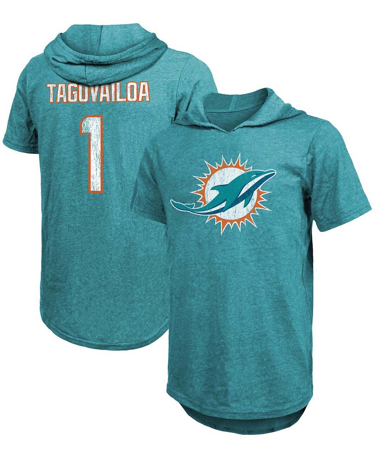 

Мужская футболка с капюшоном tua tagovailoa aqua miami dolphins player name number tri-blend Fanatics