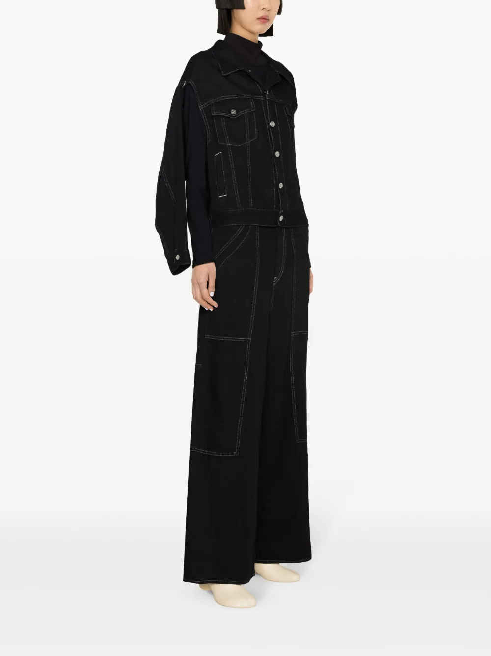 Джинсовая куртка с эффектом металлик MM6 Maison Margiela, черный — фото 3