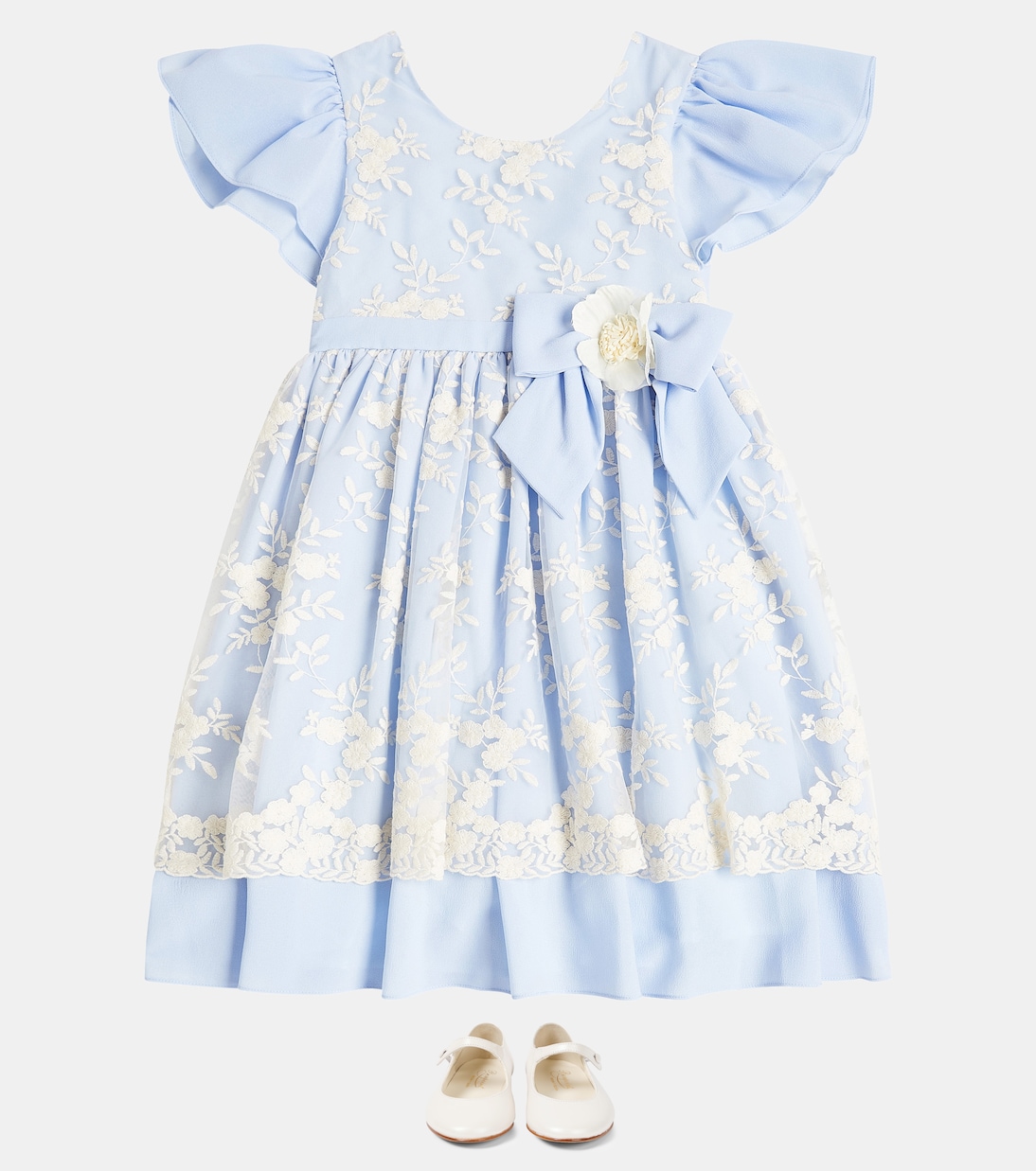 Платье из вышитого шифона и тюля Patachou, Blue Porcelain — фото 2