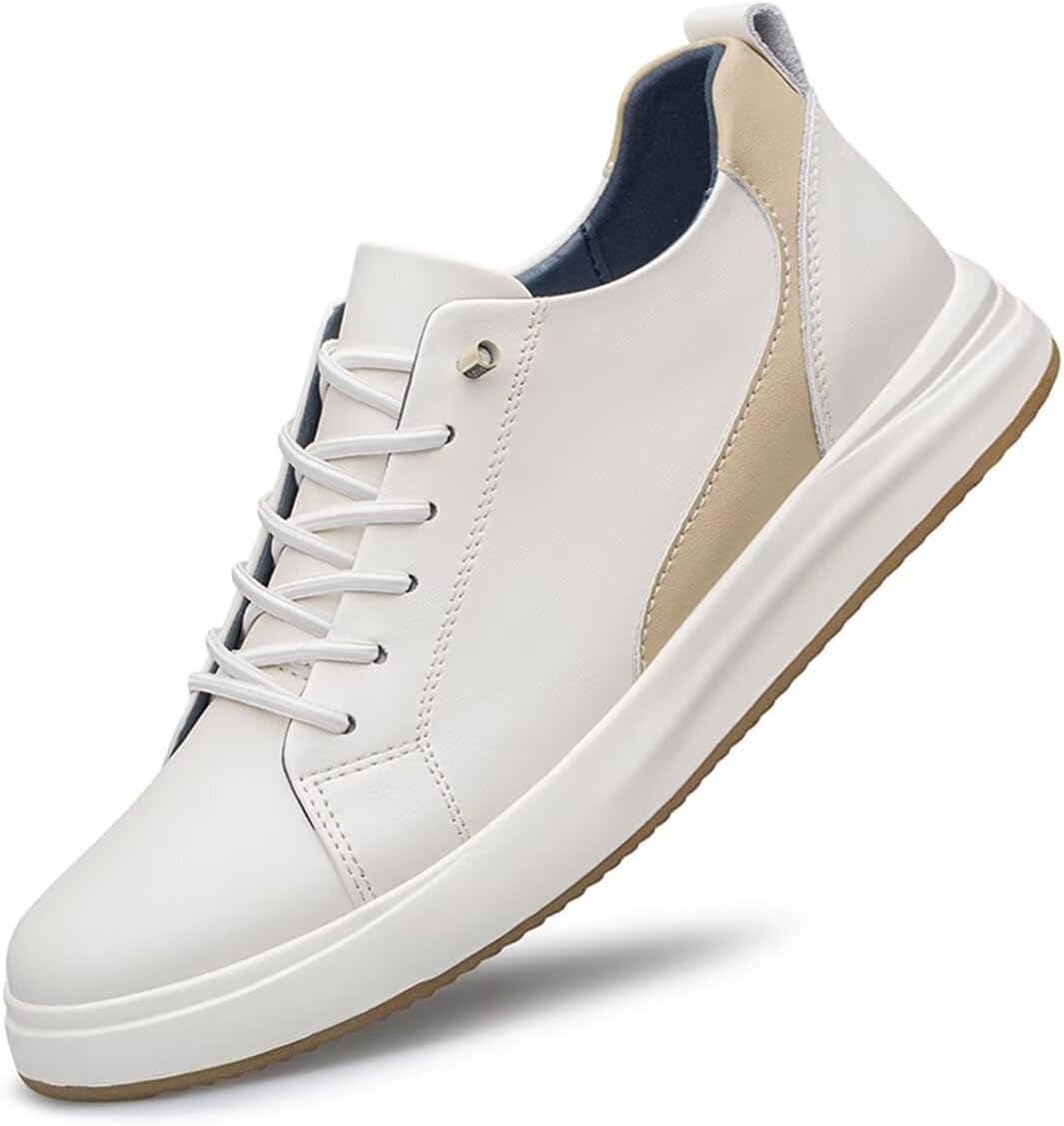 

Мужские невидимые обувь-лифты Diburosy - повседневные модные кроссовки на шнуровке из кожи, увеличивающие рост - спортивная обувь, прибавляющая 6 см, белый