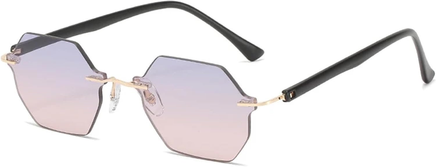 

Винтажные солнцезащитные очки без оправы для женщин и мужчин, модные, роскошные, металлические, для летних путешествий, защита от УФ-излучения UV400 TKKTLLT, Black Gray Pink