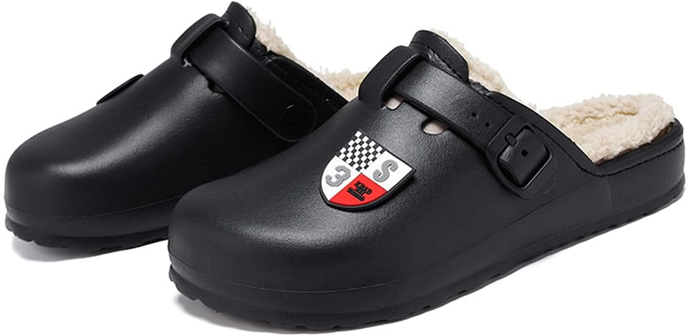 

Зимние теплые тапочки Eliogn для женщин и мужчин с флисовой подкладкой, дышащие сабо, садовые мюли для взрослых, домашние тапочки унисекс, черный