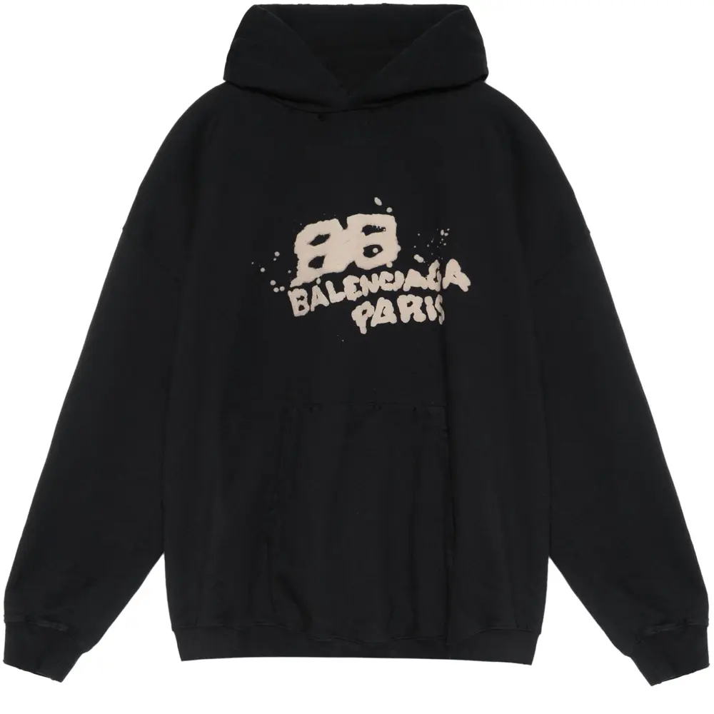 Худи large fit с ручной вышивкой bb icon Balenciaga, черный — фото 3