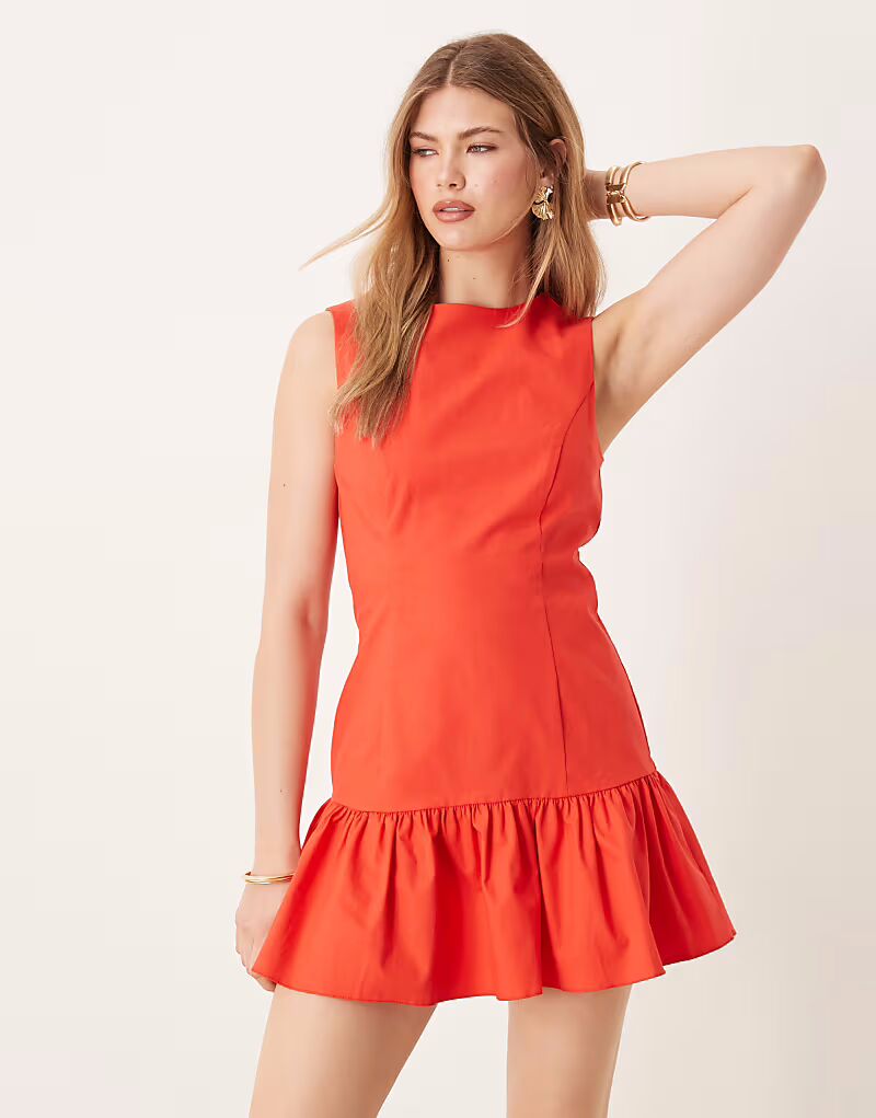 

Платье мини с заниженной талией ASOS DESIGN томатно-красного цвета