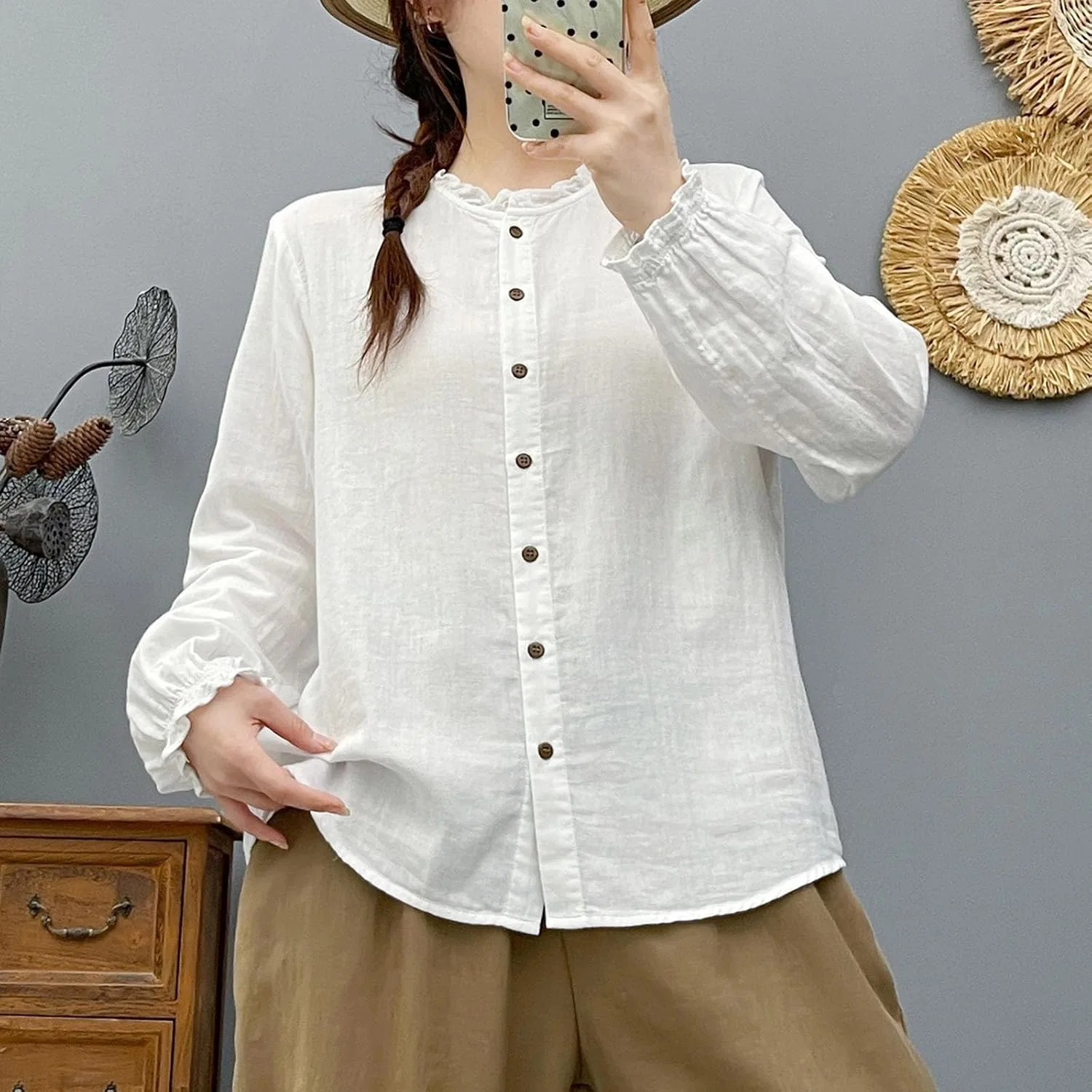 Блуза, белая, Button-Down Shirts, белый — фото 2