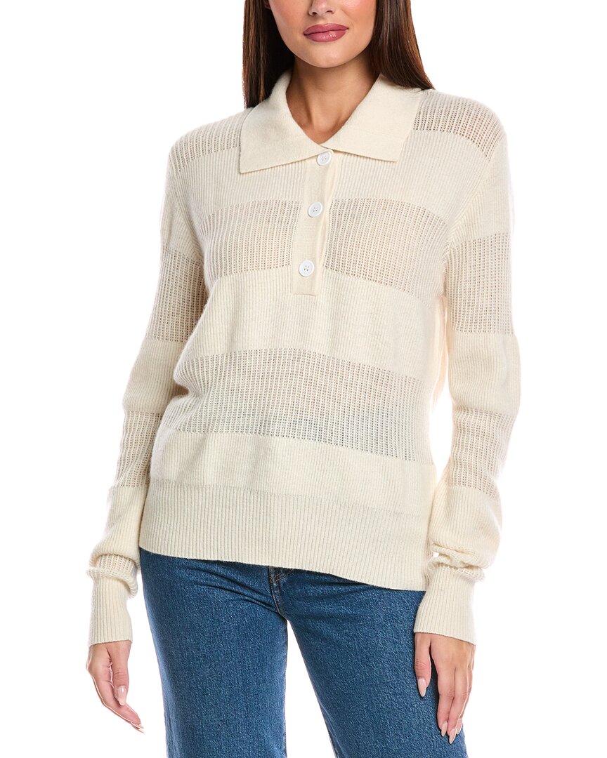 

Поло из кашемира с полосатым ажурным узором Brodie Cashmere, белый