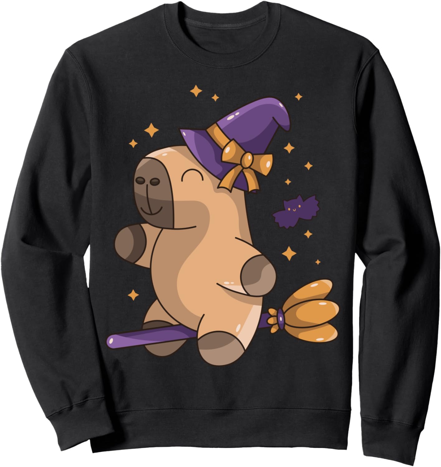 

Милая толстовка на Хэллоуин с изображением капибары, ведьмы и грызунов Capy Capivara Hat Bats Purple Orange Tees, черный