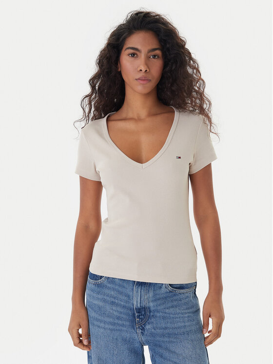 

Футболка slim fit Essential DW0DW17385 Tommy Jeans, бежевый