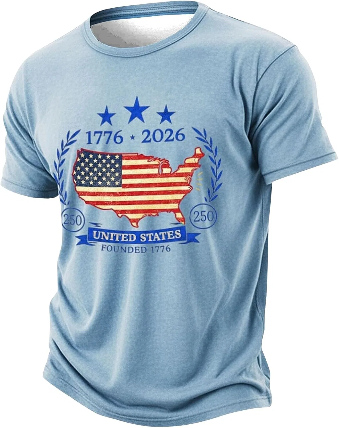 Футболка с американским флагом, мужская, хлопковая, Light Blue