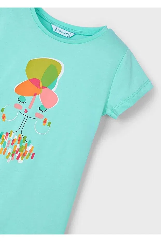 Детская футболка для девочек с принтом Summer Girl's Printed T-Shirt Mayoral, Green — фото 2