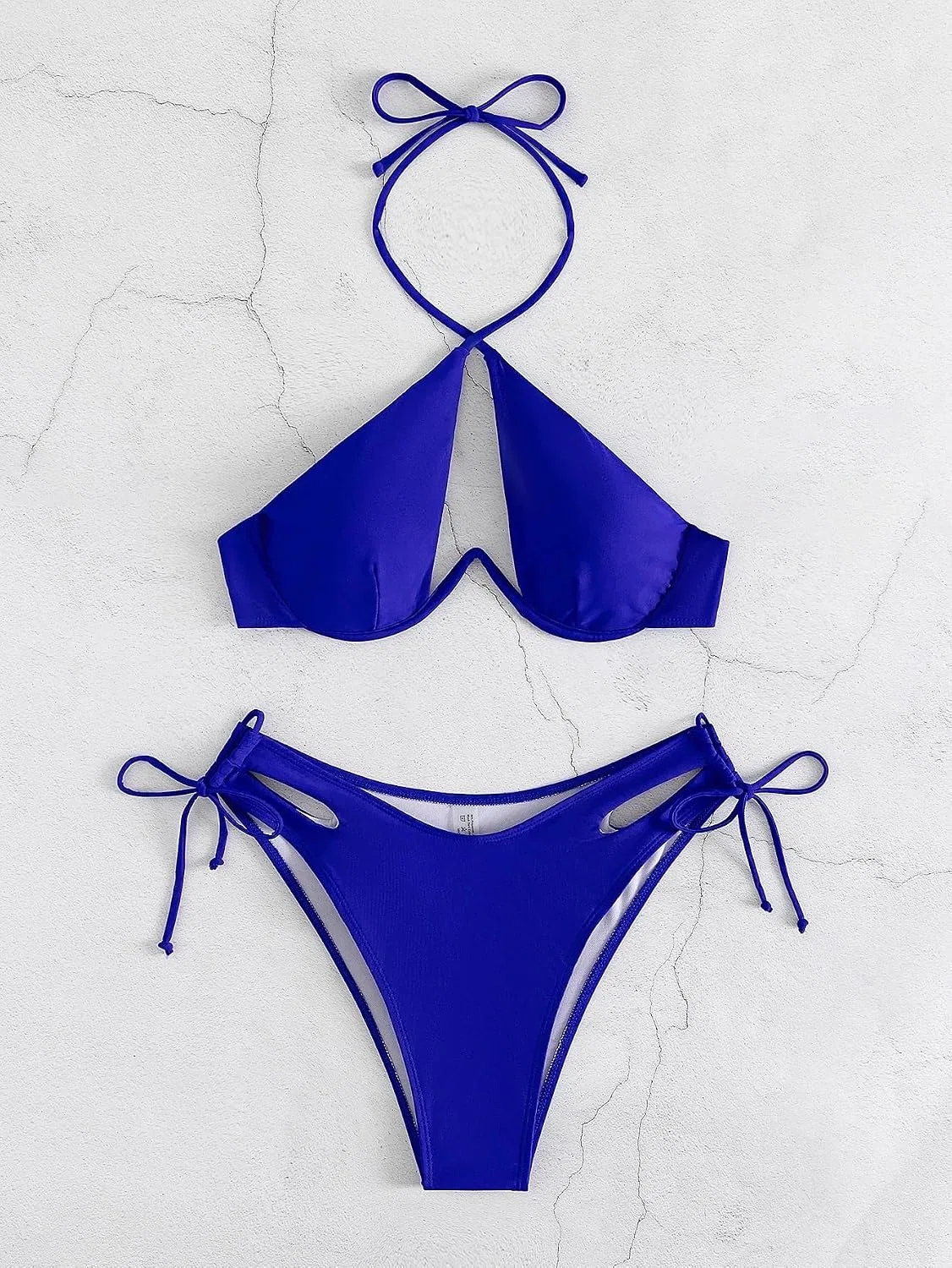 Женский бикини-сет с завязками на шее и вырезами, Royal Blue — фото 4