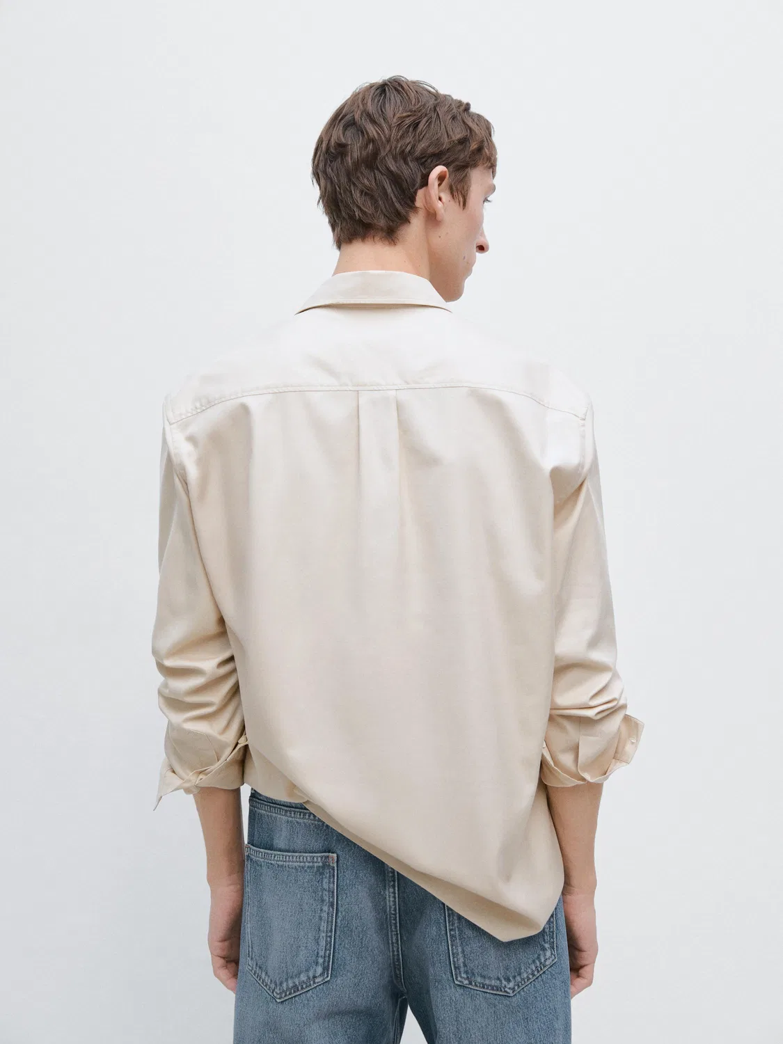 Хлопковая рубашка с карманами Massimo Dutti, бежевый — фото 3