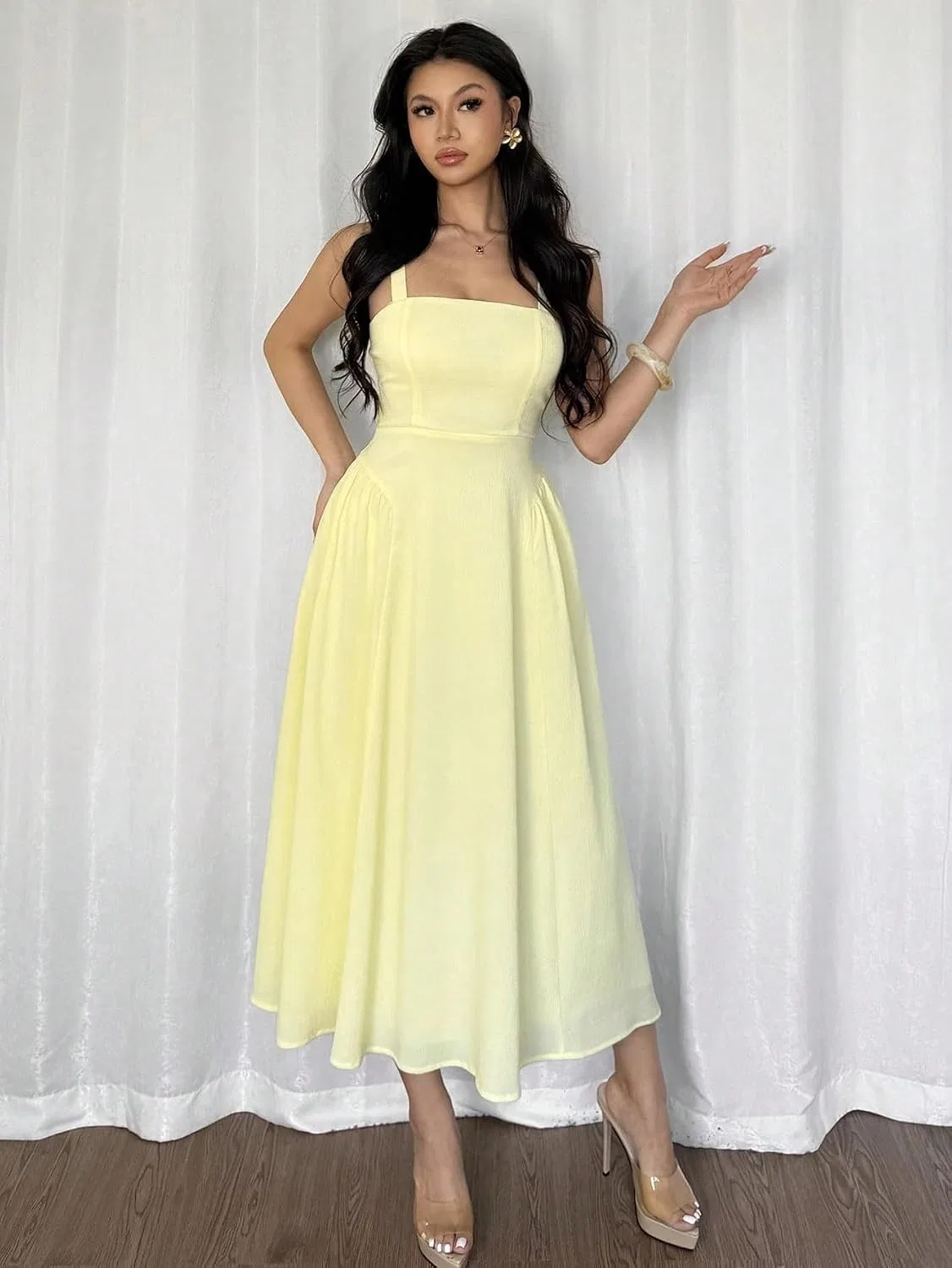 Женское элегантное платье с открытой спиной A-Line, Yellow — фото 3