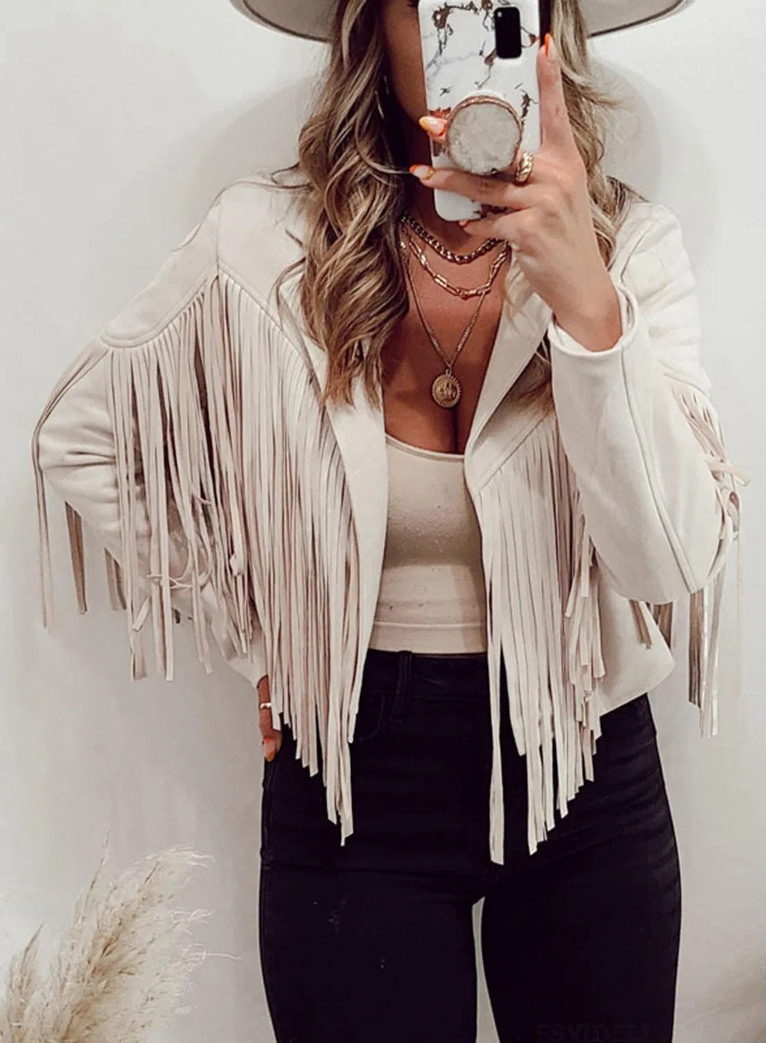 Женская куртка из искусственной замши с бахромой Western Fringe, beige — фото 2