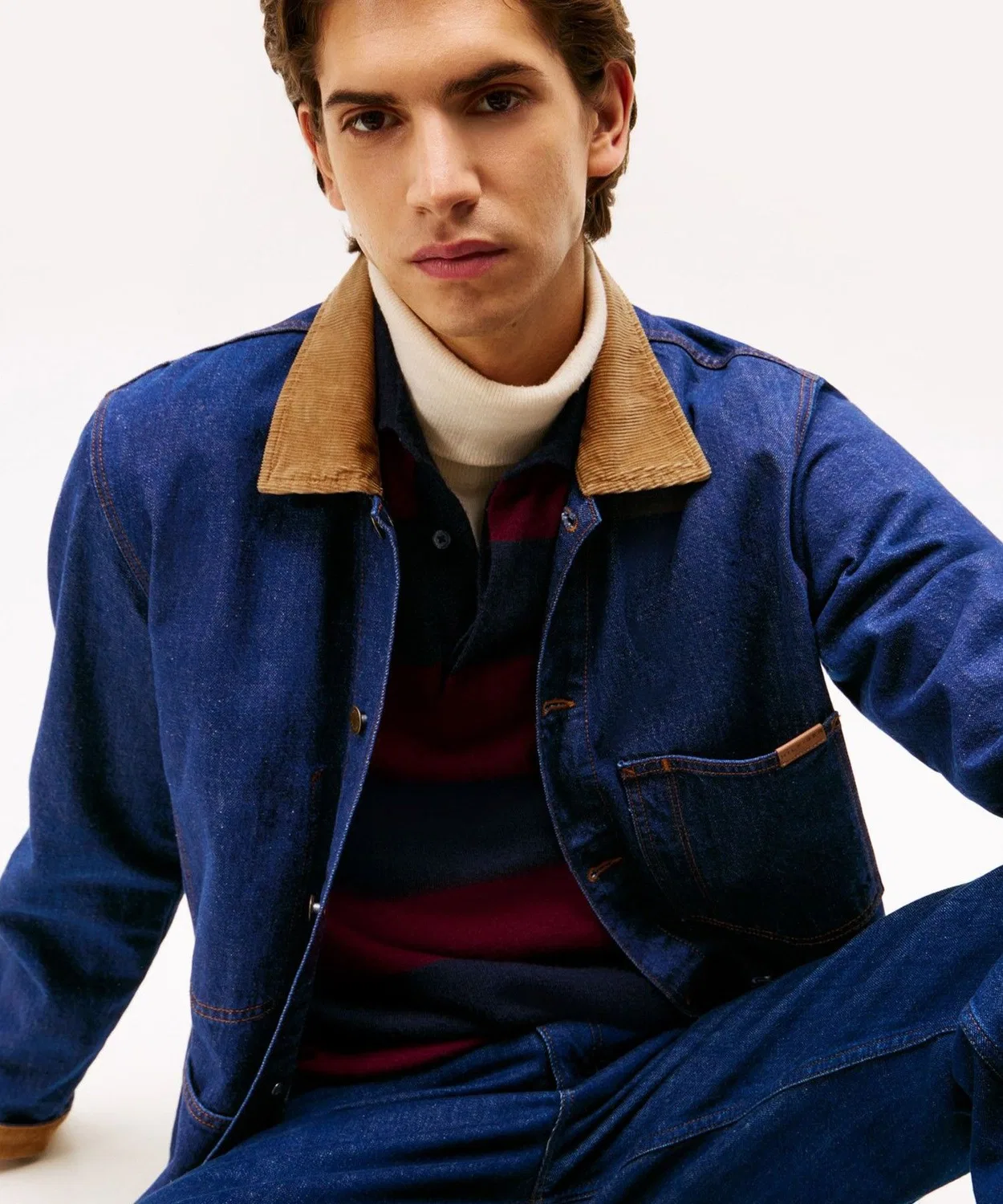 Мужская куртка-блузон из индиго-денима с хлопковым составом TOMMY HILFIGER, Indigo Blue — фото 4