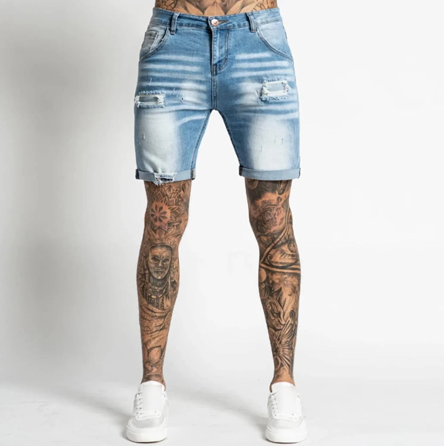 Рваные джинсовые шорты, Slim Fit, Lightblue Generic — фото 3