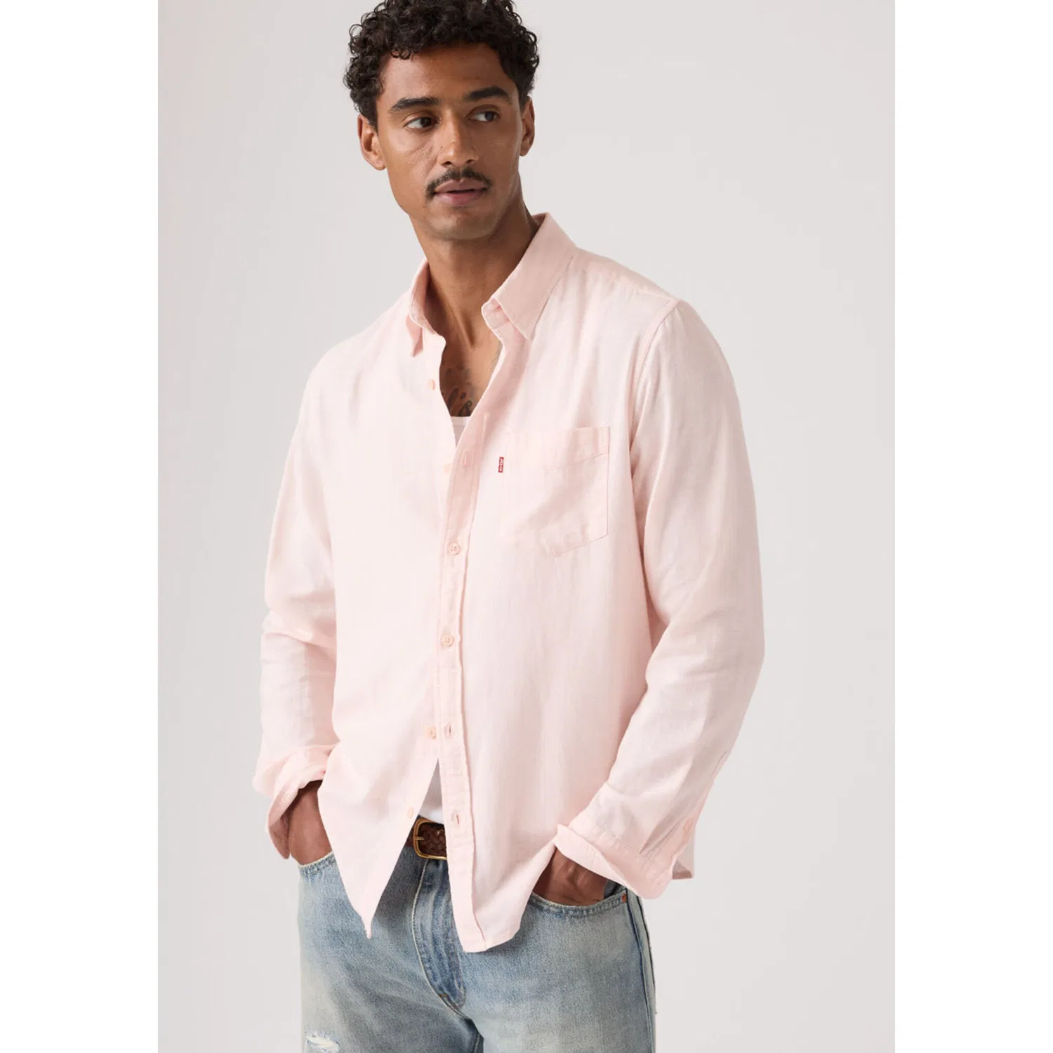 Мужская джинсовая рубашка с длинным рукавом Levi's, Crystal Pink Cotton Linen — фото 2