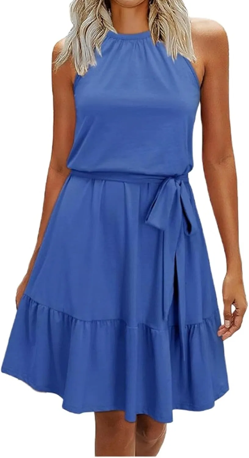 Женское летнее мини-платье на запах Halter, Blue