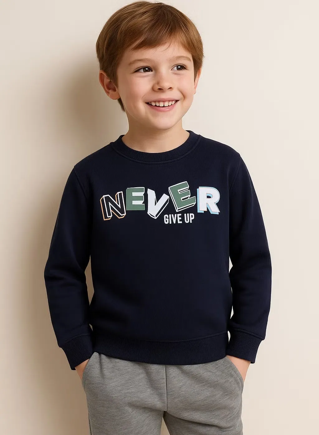 Свитшот с принтом Never Give Up, Victor And Jane, синий