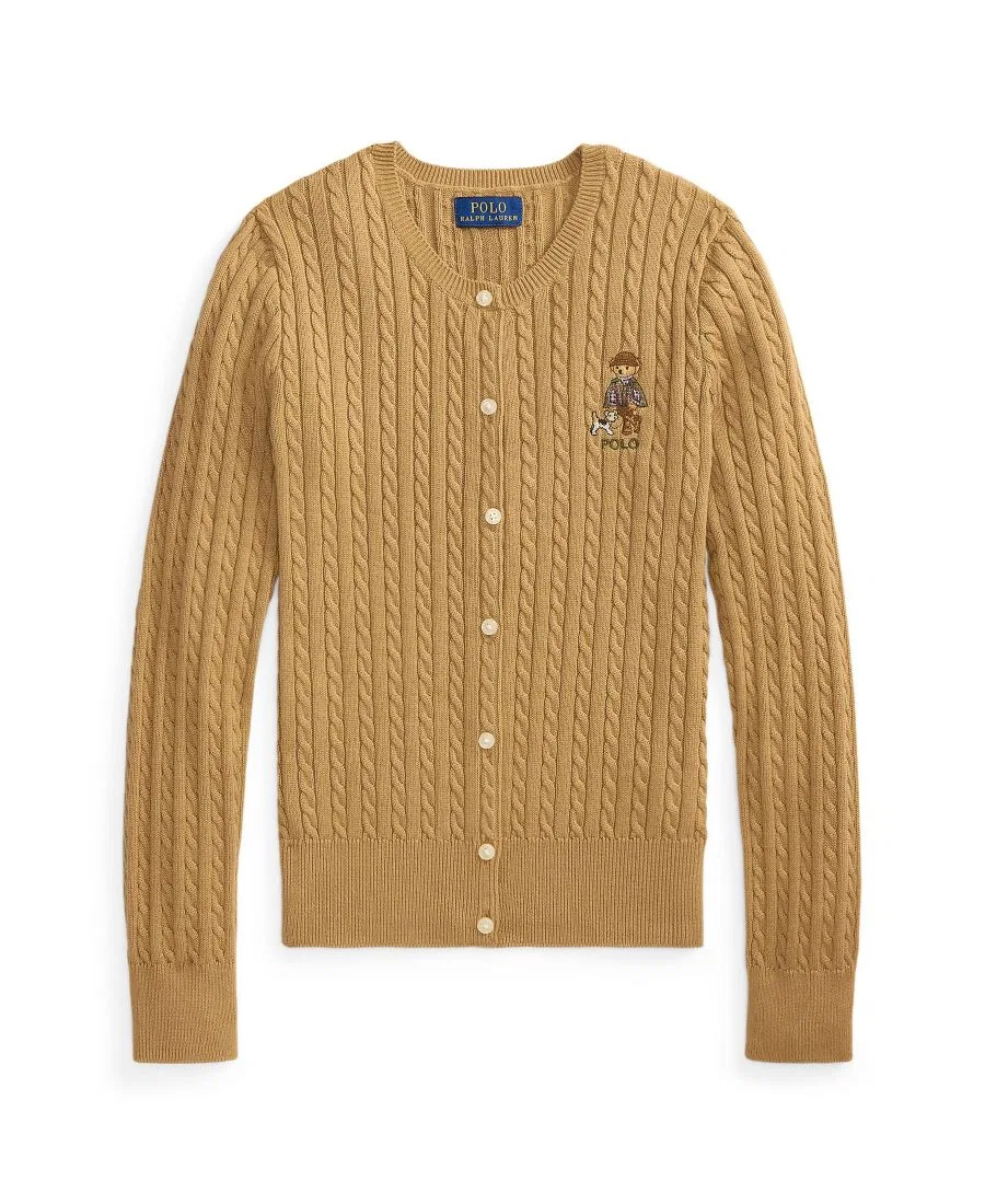 Кардиган с косами и принтом Polo Bear из хлопка, модель Polo Bear Mini-Cable Polo Ralph Lauren, Berkshire Tan — фото 4