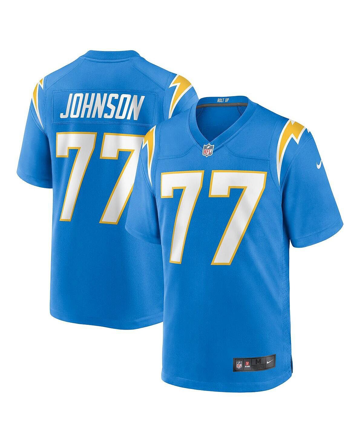 

Мужская футболка zion johnson powder blue los angeles chargers 2022 nfl draft first round game jersey Nike, синий