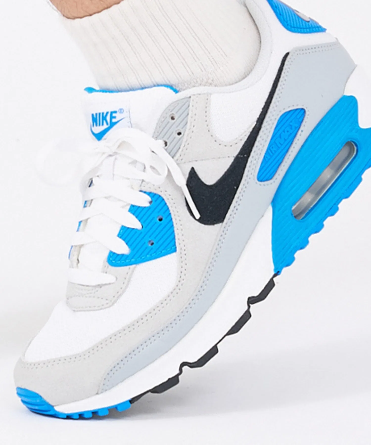 Унисекс кроссовки Nike Air Max 90 с видимой амортизацией бело-синие — фото 3