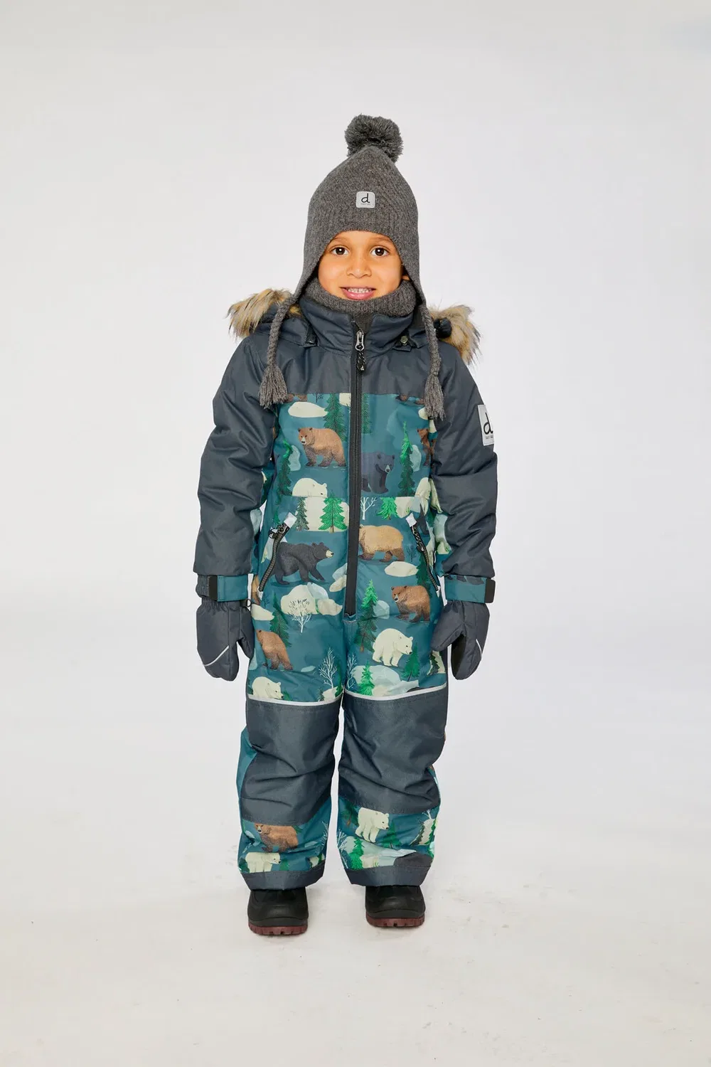 Детский комбинезон зимний утепленный Discover Snowsuit Deux par Deux, Blue Bear Print — фото 4