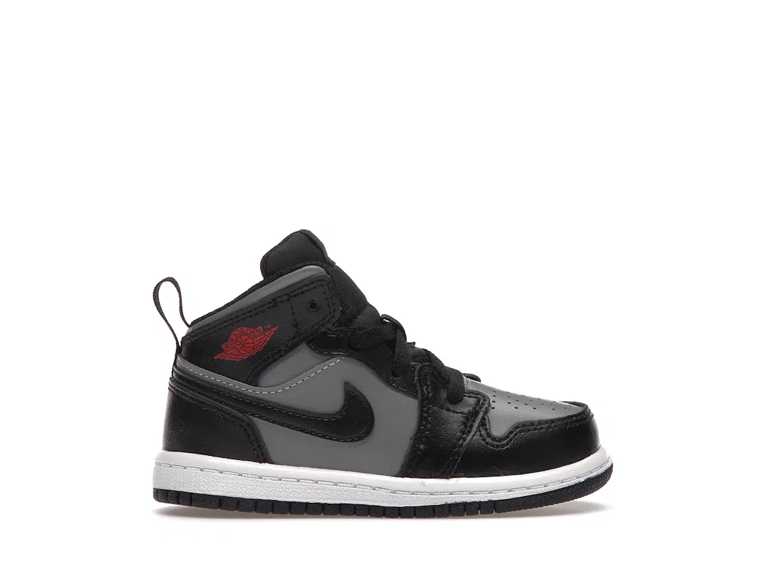 Детские кроссовки для мальчиков с принтом Jordan 1 Mid Shadow Red TD Jordan, Black/Gym Red-Particle Grey