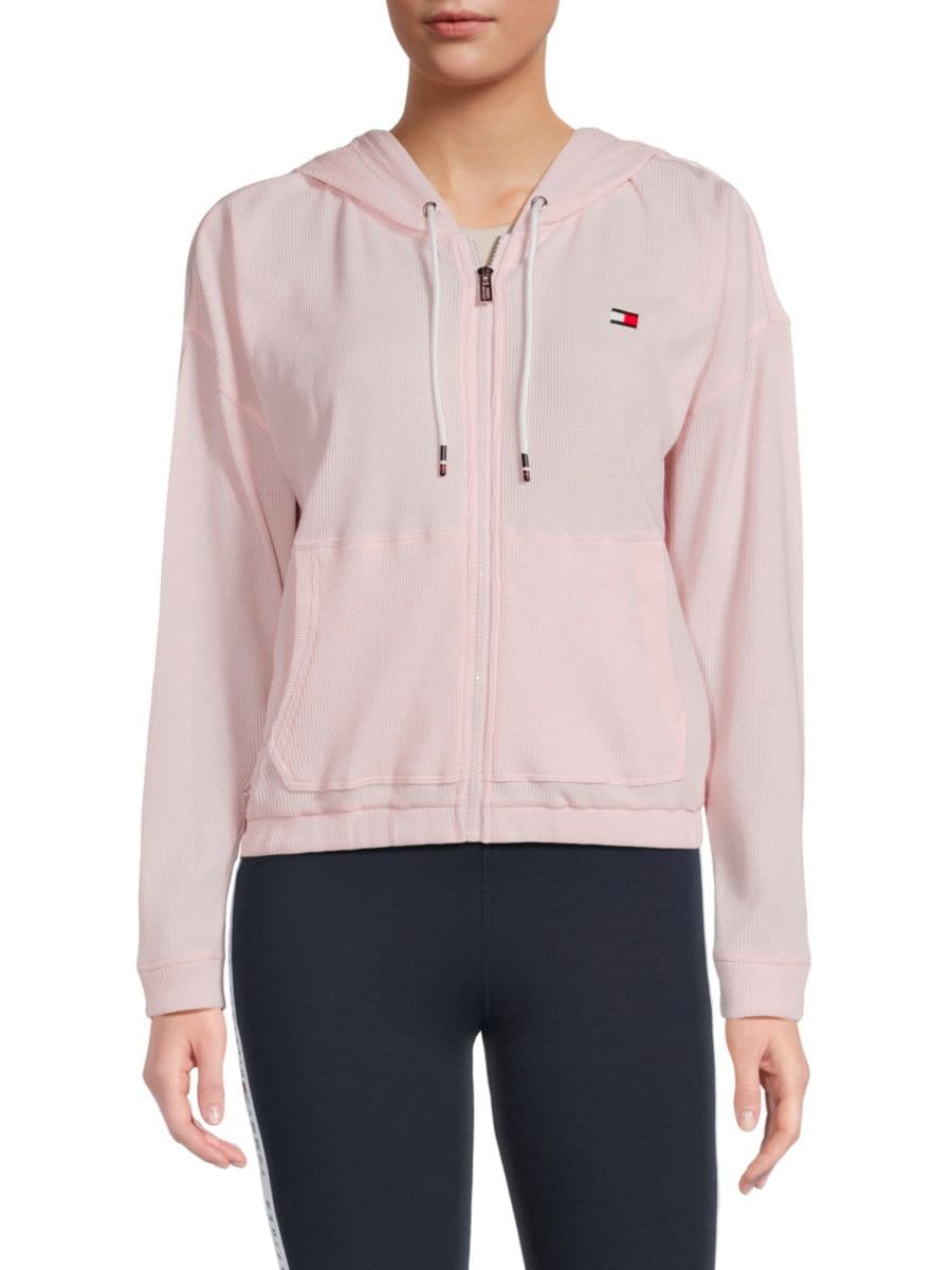

Толстовка с капюшоном и вафельной молнией спереди Tommy Hilfiger, цвет Powder Pink