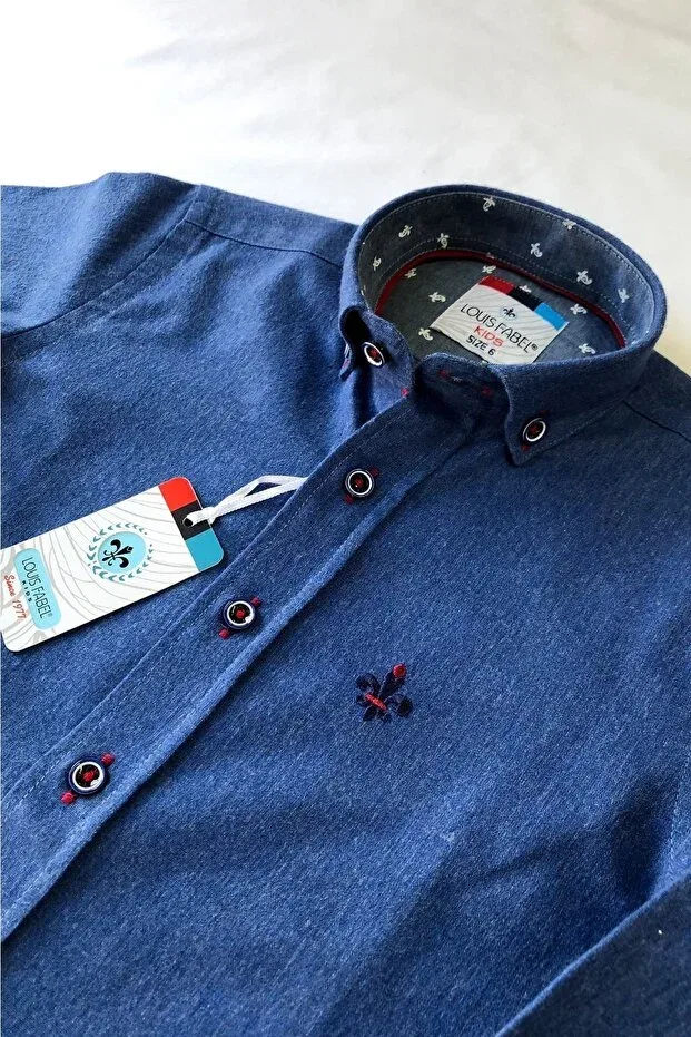 Детская рубашка для мальчиков с длинным рукавом Generic Brands, Navy Blue — фото 2