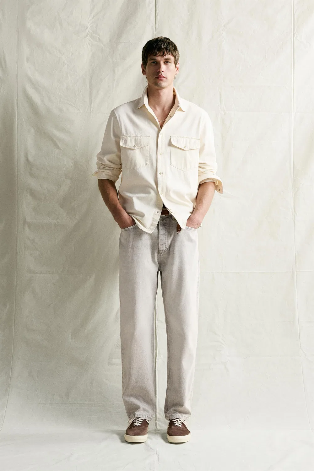 Прямые джинсы, облегающие щиколотку ZARA, Light grey