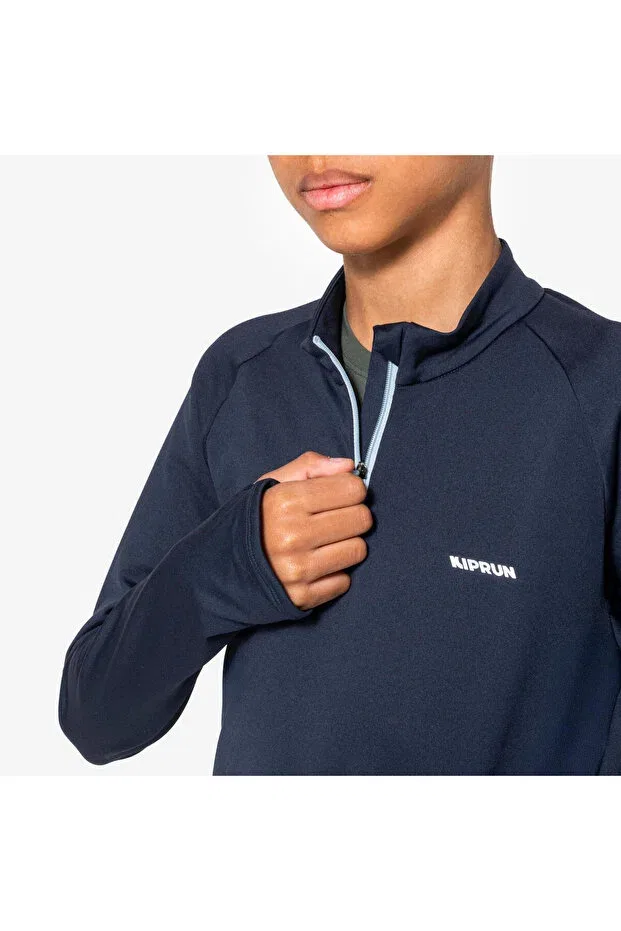 Детские свитшот для мальчиков с длинным рукавом Kiprun Warm 100 Decathlon, Dark Navy Blue — фото 3