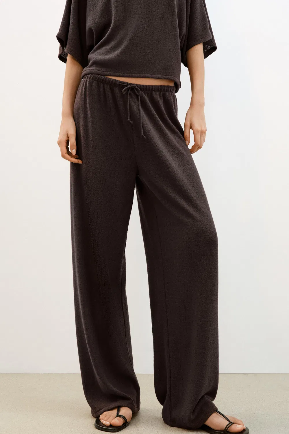 Деревенские широкие брюки ZARA, Dark Brown — фото 2