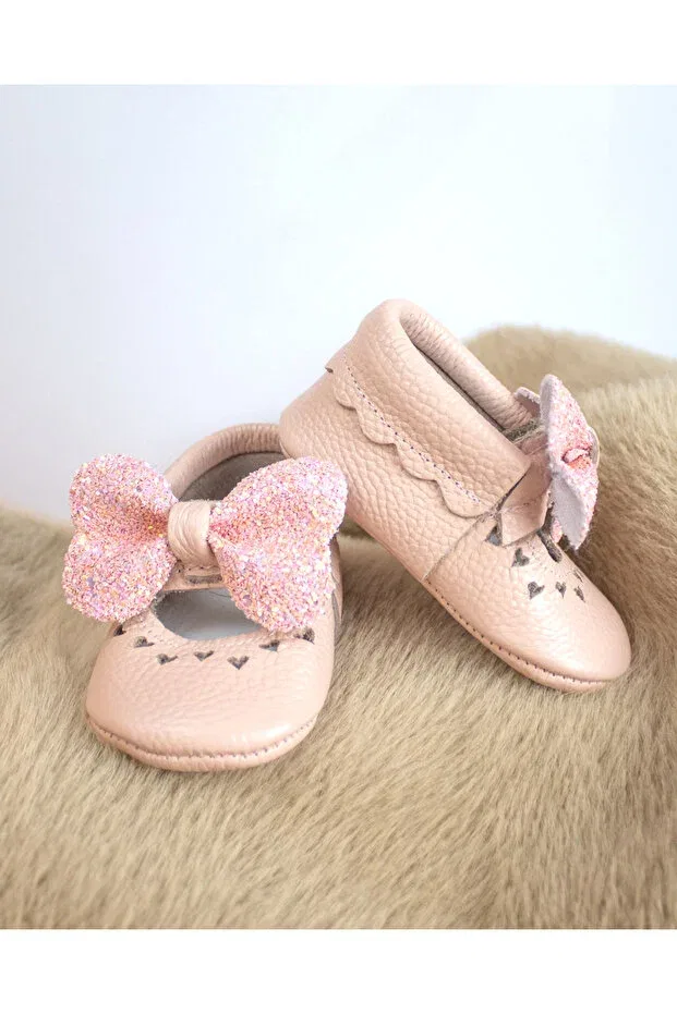 Детские пинетки для новорожденных кожаные First Step Baby Booties Zeyno Ve Memo, Pink