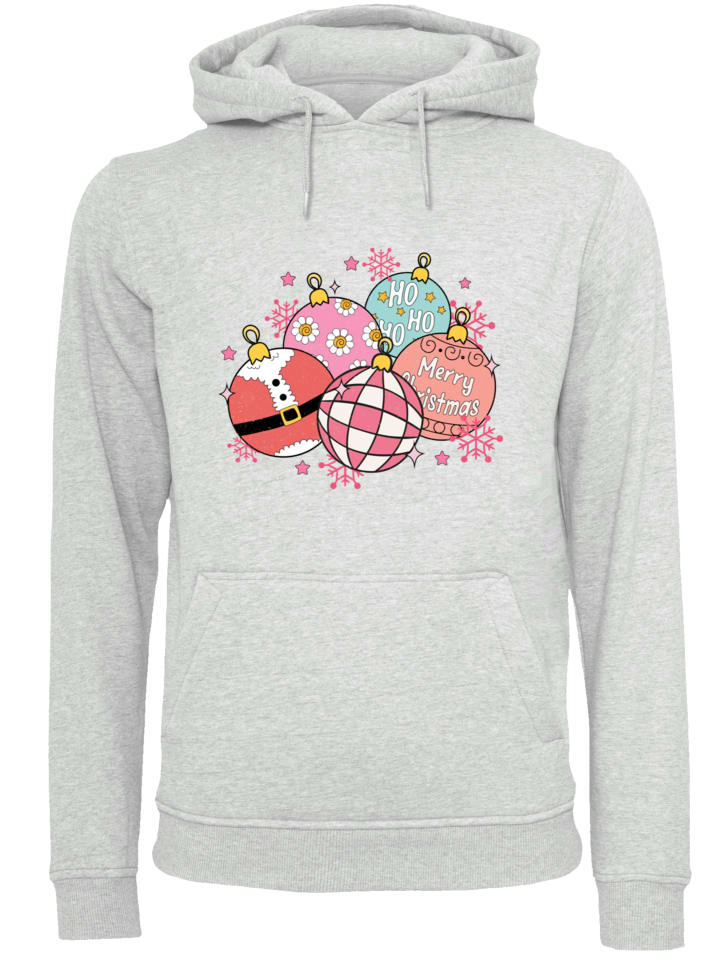 

Пуловер F4NT4STIC Hoodie Pink Cute Christmas Tree Balls, пятнистый серый